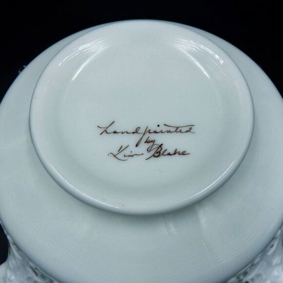 Fenton Silver Crest Spanish Lace Bowl Violets In The Snow 10 Inch Console - Picture 7 of 12